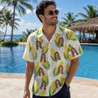 Real-life photo of someone wearing Men's Cob Together Custom Face Hawaiian Shirt — custom faces printed all-over