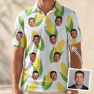 Man wearing Men's Cob Together Custom Face Polo Shirt — custom faces printed all-over