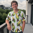 Real-life photo of someone wearing Men's Cob Together Custom Face Polo Shirt — custom faces printed all-over