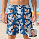 Man wearing Men's Pearlwing Promise Custom Face Beach Shorts — custom faces printed all-over