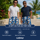 Friends in matching Men's Pearlwing Promise Custom Face Beach Shorts — a group gift photo