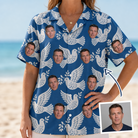 Woman wearing Women's Pearlwing Promise Custom Face Hawaiian Shirt — custom faces printed all-over