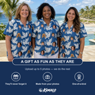 Friends in matching Women's Pearlwing Promise Custom Face Hawaiian Shirt — a group gift photo