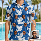 Man wearing Men's Pearlwing Promise Custom Face Polo Shirt — custom faces printed all-over