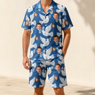 Model wearing Men's Pearlwing Promise Custom Face Shirt & Shorts Set printed with kids' faces