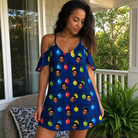 Real-life photo of someone wearing Women's Stringlight Soirée Custom Face Off-Shoulder Dress — custom faces printed all-over