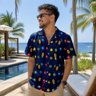 Real-life photo of someone wearing Men's Stringlight Soirée Custom Face Hawaiian Shirt — custom faces printed all-over