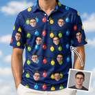 Man wearing Men's Stringlight Soirée Custom Face Polo Shirt — custom faces printed all-over