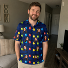 Real-life photo of someone wearing Men's Stringlight Soirée Custom Face Polo Shirt — custom faces printed all-over