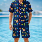 Model wearing Men's Stringlight Soirée Custom Face Shirt & Shorts Set printed with kids' faces