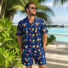 Real-life photo of someone wearing Men's Stringlight Soirée Custom Face Shirt & Shorts Set — custom faces printed all-over