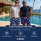 Friends in matching Men's Marzipan Marina Custom Face Beach Shorts — a group gift photo