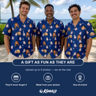 Friends in matching Men's Marzipan Marina Custom Face Hawaiian Shirt — a group gift photo