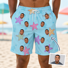 Man wearing Men's Nautical Nuptials Custom Face Beach Shorts — custom faces printed all-over