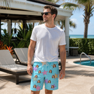 Real-life photo of someone wearing Men's Nautical Nuptials Custom Face Beach Shorts — custom faces printed all-over
