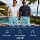 Friends in matching Men's Nautical Nuptials Custom Face Beach Shorts — a group gift photo