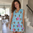 Real-life photo of someone wearing Women's Nautical Nuptials Custom Face V-Neck Dress — custom faces printed all-over