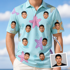 Man wearing Men's Nautical Nuptials Custom Face Polo Shirt — custom faces printed all-over