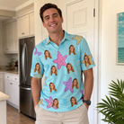 Real-life photo of someone wearing Men's Nautical Nuptials Custom Face Polo Shirt — custom faces printed all-over