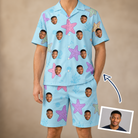 Man wearing Men's Nautical Nuptials Custom Face Shirt & Shorts Set — custom faces printed all-over