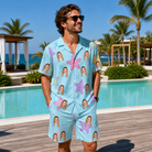 Real-life photo of someone wearing Men's Nautical Nuptials Custom Face Shirt & Shorts Set — custom faces printed all-over