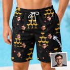 Man wearing Men's Shoreline Cheers Custom Face Beach Shorts — custom faces printed all-over