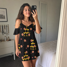 Real-life photo of someone wearing Women's Shoreline Cheers Custom Face Off-Shoulder Dress — custom faces printed all-over