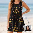Woman wearing Women's Shoreline Cheers Custom Face Tank Dress — custom faces printed all-over