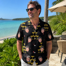 Real-life photo of someone wearing Men's Shoreline Cheers Custom Face Hawaiian Shirt — custom faces printed all-over