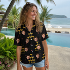 Real-life photo of someone wearing Women's Shoreline Cheers Custom Face Hawaiian Shirt — custom faces printed all-over