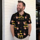Real-life photo of someone wearing Men's Shoreline Cheers Custom Face Polo Shirt — custom faces printed all-over