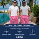 Friends in matching Men's Swaying Sweethearts Custom Face Beach Shorts — a group gift photo