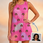 Woman wearing Women's Swaying Sweethearts Custom Face Tank Dress — custom faces printed all-over