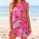 Model wearing Women's Swaying Sweethearts Custom Face V-Neck Dress printed with kids' faces