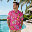 Real-life photo of someone wearing Men's Swaying Sweethearts Custom Face Hawaiian Shirt — custom faces printed all-over