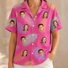 Model wearing Women's Swaying Sweethearts Custom Face Hawaiian Shirt printed with kids' faces