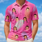Model wearing Men's Swaying Sweethearts Custom Face Polo Shirt printed with kids' faces