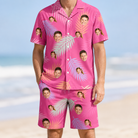 Model wearing Men's Swaying Sweethearts Custom Face Shirt & Shorts Set printed with kids' faces