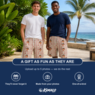 Friends in matching Men's Beach Bouquet Custom Face Beach Shorts — a group gift photo