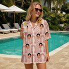 Real-life photo of someone wearing Women's Beach Bouquet Custom Face Hawaiian Shirt — custom faces printed all-over