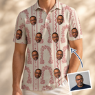 Man wearing Men's Beach Bouquet Custom Face Polo Shirt — custom faces printed all-over