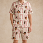 Model wearing Men's Beach Bouquet Custom Face Shirt & Shorts Set printed with kids' faces