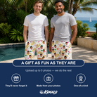 Friends in matching Men's Saltkissed Circles Custom Face Beach Shorts — a group gift photo