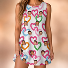 Model wearing Women's Joined Jetty Custom Face Tank Dress printed with kids' faces