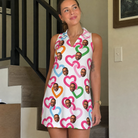 Real-life photo of someone wearing Women's Joined Jetty Custom Face V-Neck Dress — custom faces printed all-over