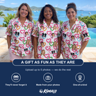 Friends in matching Women's Joined Jetty Custom Face Hawaiian Shirt — a group gift photo