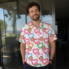 Real-life photo of someone wearing Men's Joined Jetty Custom Face Polo Shirt — custom faces printed all-over
