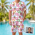 Man wearing Men's Joined Jetty Custom Face Shirt & Shorts Set — custom faces printed all-over