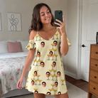 Real-life photo of someone wearing Women's Briny Betrothal Custom Face Off-Shoulder Dress — custom faces printed all-over