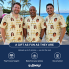 Friends in matching Men's Briny Betrothal Custom Face Hawaiian Shirt — a group gift photo